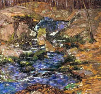 Woodland Brook in Spring, pastel by Charles Sais Kaelin, 14 x 15''